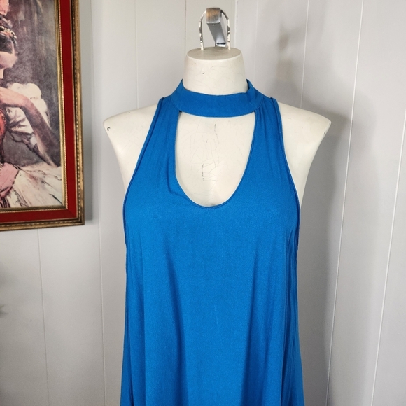 Olivaceous Egypt Blue Mini Sleeveless Swing Dress Halter High Neck New Sz Small - Picture 3 of 7